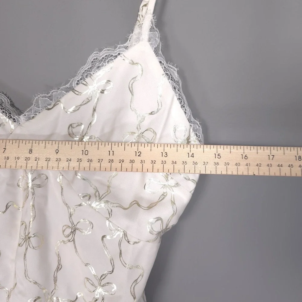 VICTORIA'S SECRET LOVESHACKFANCY New Nightgwn XS Bow Print Satin Slip Chemise